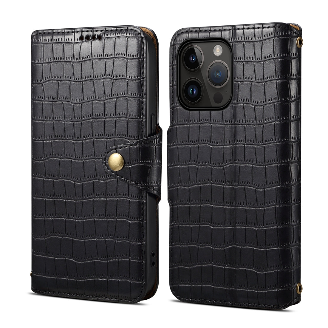 iPhone 14 Pro Max Denior Leather Case - Crocodile Texture with Oil Edge, Wallet & Kickstand Features