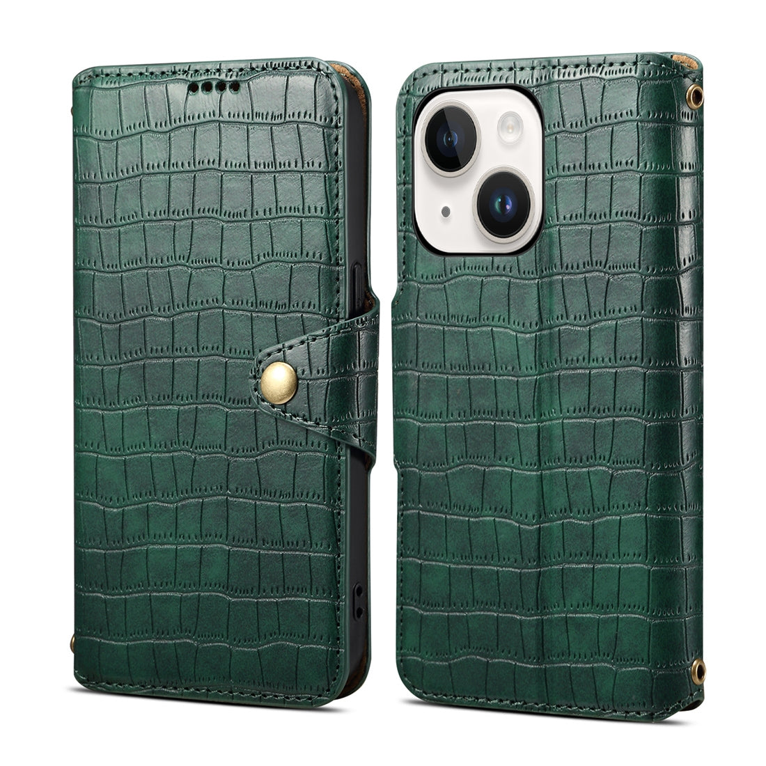 iPhone 13 Denior Leather Case - Crocodile Texture with Oil Edge, Wallet & Kickstand Features