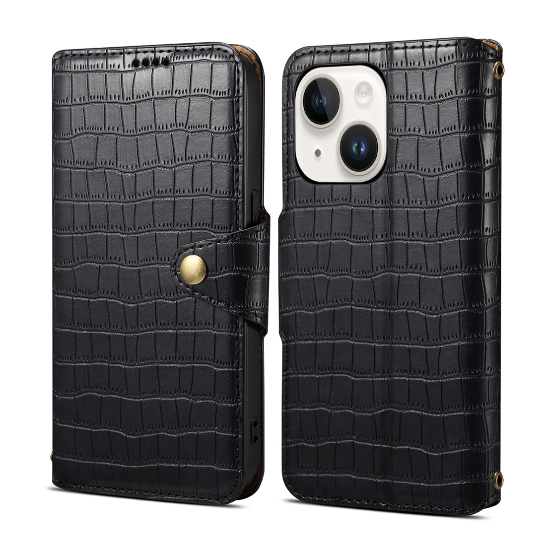 iPhone 13 Denior Leather Case - Crocodile Texture with Oil Edge, Wallet & Kickstand Features