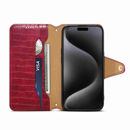 iPhone 12 Pro Denior Leather Case - Crocodile Texture with Oil Edge, Wallet & Kickstand Features