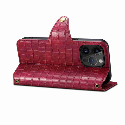 iPhone 12 Pro Denior Leather Case - Crocodile Texture with Oil Edge, Wallet & Kickstand Features