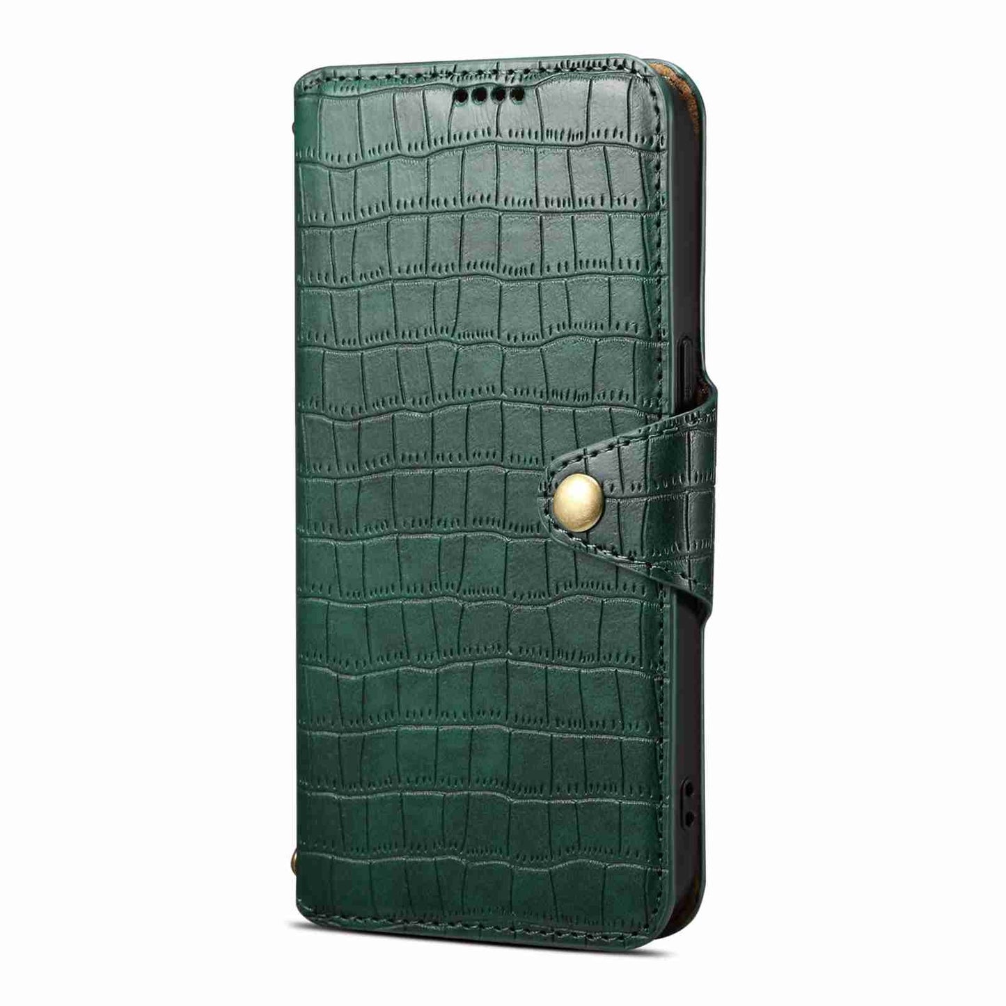 iPhone 12 Pro Denior Leather Case - Crocodile Texture with Oil Edge, Wallet & Kickstand Features
