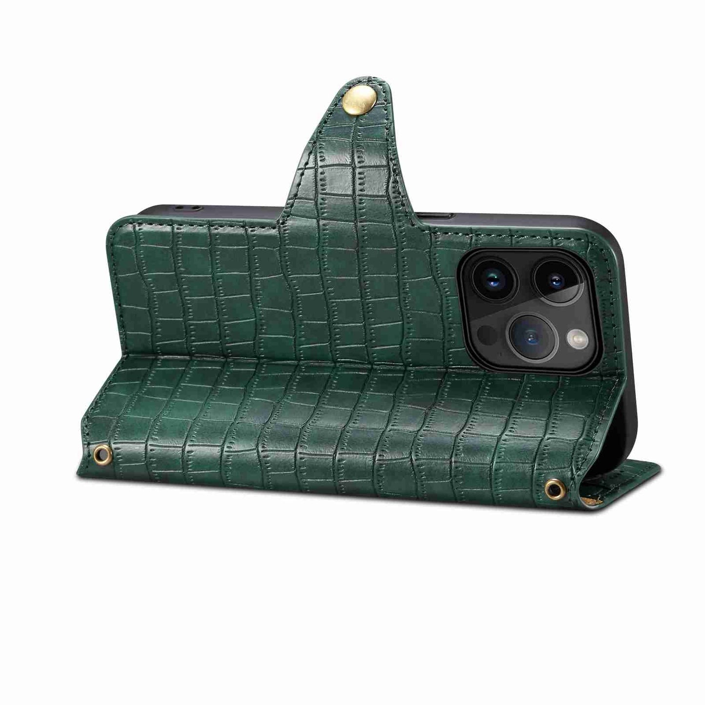 iPhone 12 Pro Denior Leather Case - Crocodile Texture with Oil Edge, Wallet & Kickstand Features