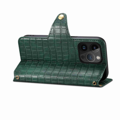 iPhone 12 Pro Denior Leather Case - Crocodile Texture with Oil Edge, Wallet & Kickstand Features