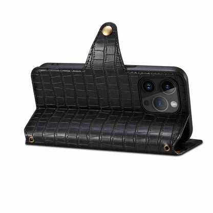 iPhone 12 Pro Denior Leather Case - Crocodile Texture with Oil Edge, Wallet & Kickstand Features
