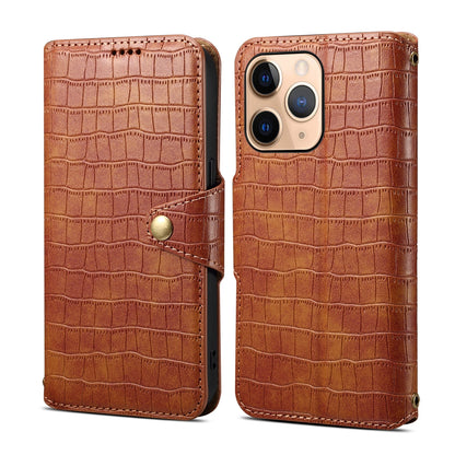 iPhone 11 Pro Max Denior Leather Case - Crocodile Texture with Oil Edge, Wallet & Kickstand Features