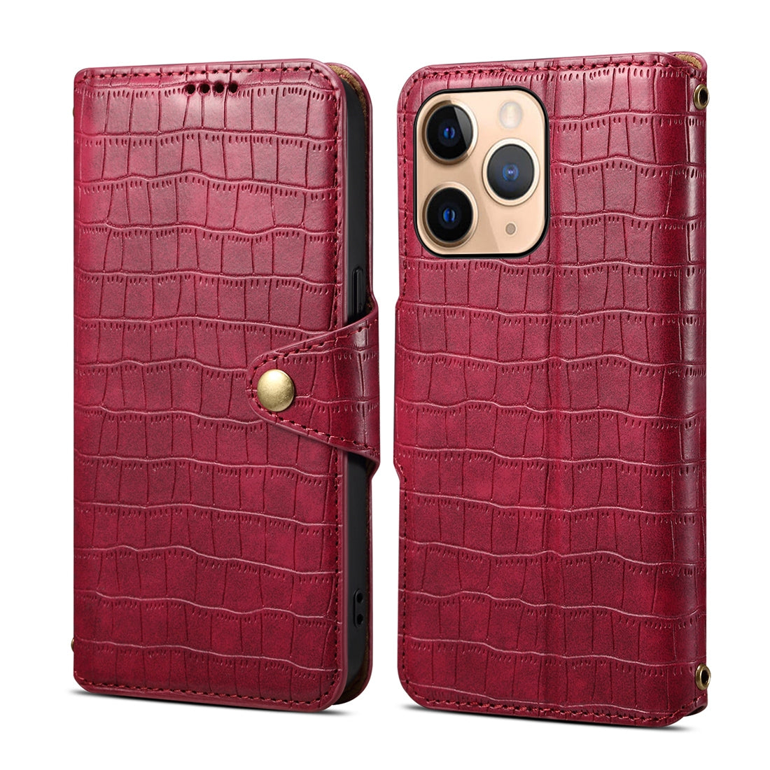 iPhone 11 Pro Max Denior Leather Case - Crocodile Texture with Oil Edge, Wallet & Kickstand Features