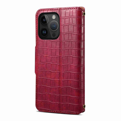 iPhone 11 Pro Max Denior Leather Case - Crocodile Texture with Oil Edge, Wallet & Kickstand Features