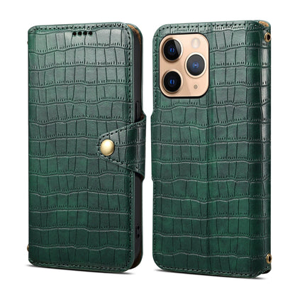 iPhone 11 Pro Max Denior Leather Case - Crocodile Texture with Oil Edge, Wallet & Kickstand Features