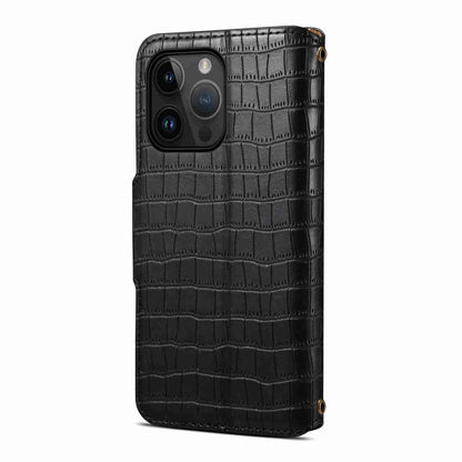 iPhone 11 Pro Max Denior Leather Case - Crocodile Texture with Oil Edge, Wallet & Kickstand Features