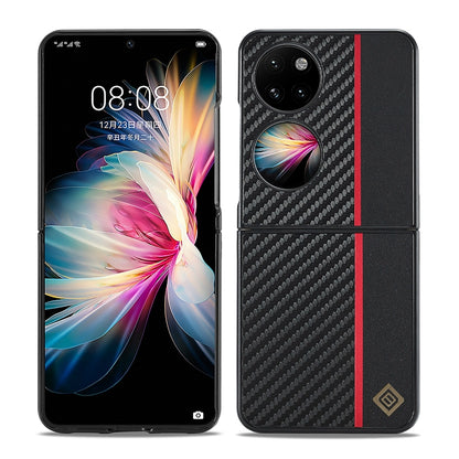 Huawei P50 Pocket 3-in-1 Carbon Fibre Texture Phone Case: Light, Shockproof & Sweatproof Protection - Black