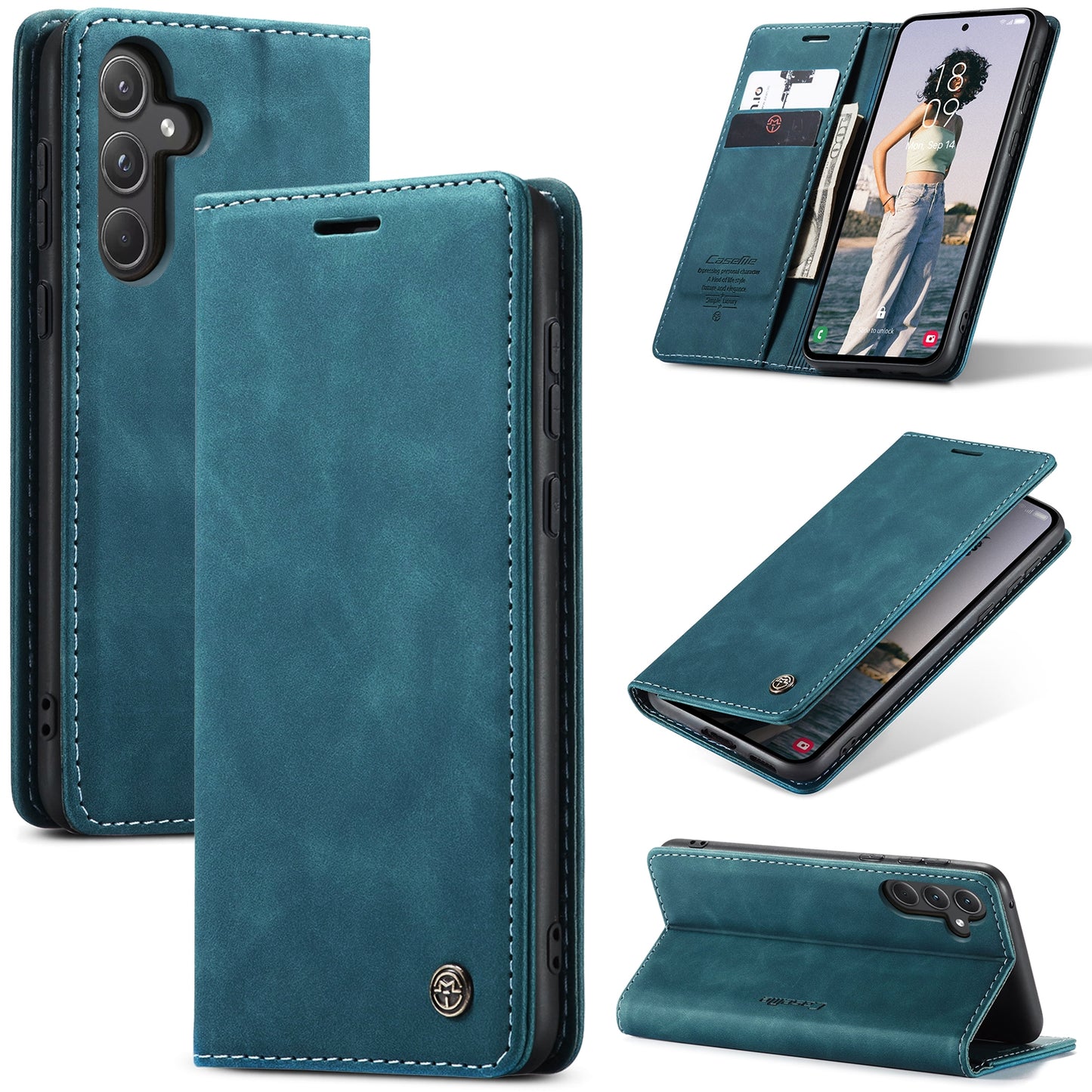 Samsung Galaxy A55 5G Leather Flip Case with Card Holder & Stand