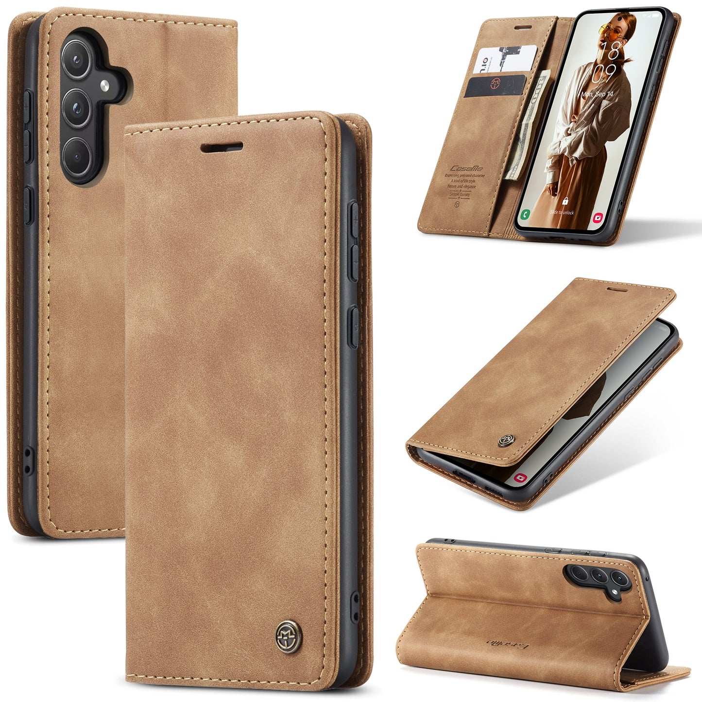 Samsung Galaxy A55 5G Leather Flip Case with Card Holder & Stand