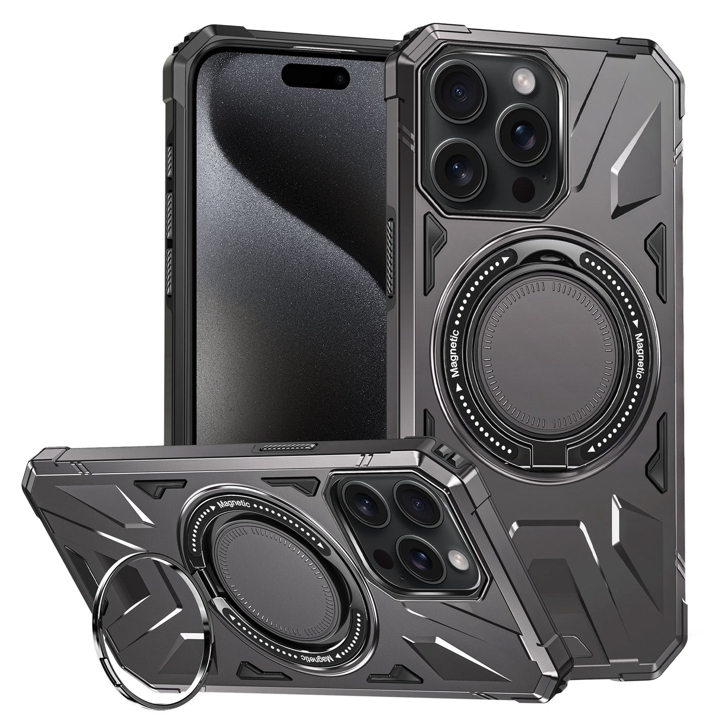 iPhone 15 Pro Max MagSafe Shockproof Case - Magnetic Ring Holder, Rugged Protection, Wireless Charging Compatible