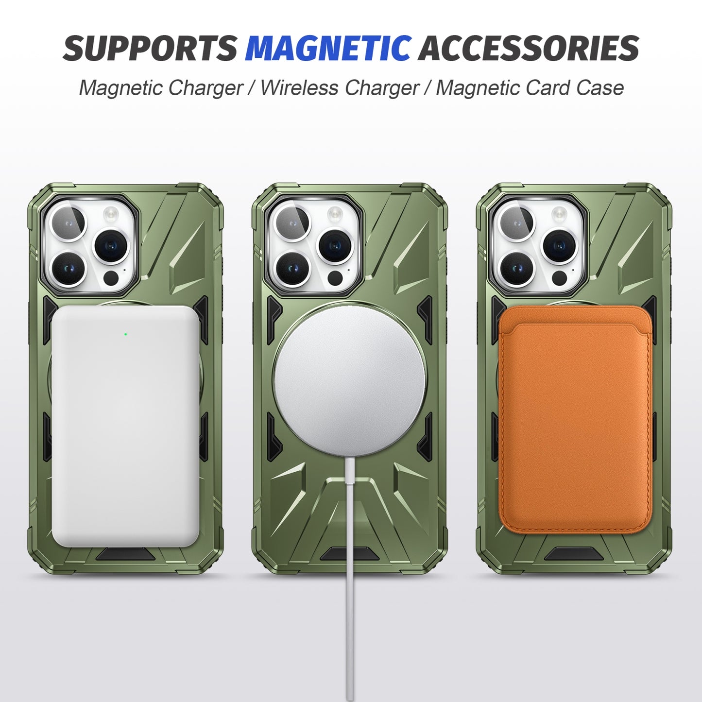 iPhone 15 Pro MagSafe Shockproof Case - Magnetic Ring Holder, Rugged Protection, Wireless Charging Compatible