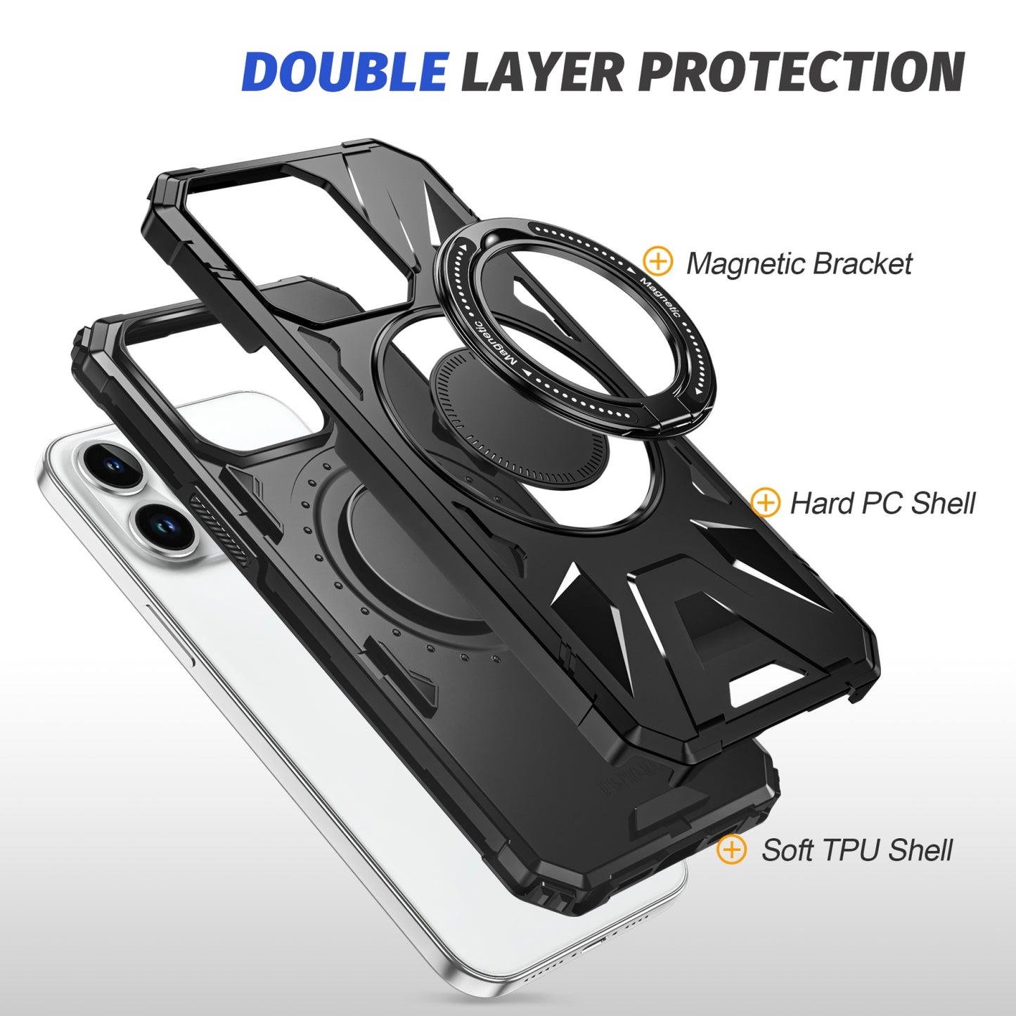 iPhone 14 Plus MagSafe Shockproof Case - Magnetic Ring Holder, Rugged Protection, Wireless Charging Compatible