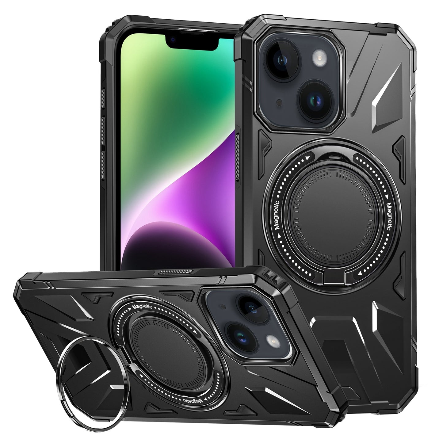 iPhone 13/14 MagSafe Shockproof Case - Magnetic Ring Holder, Rugged Protection, Wireless Charging Compatible