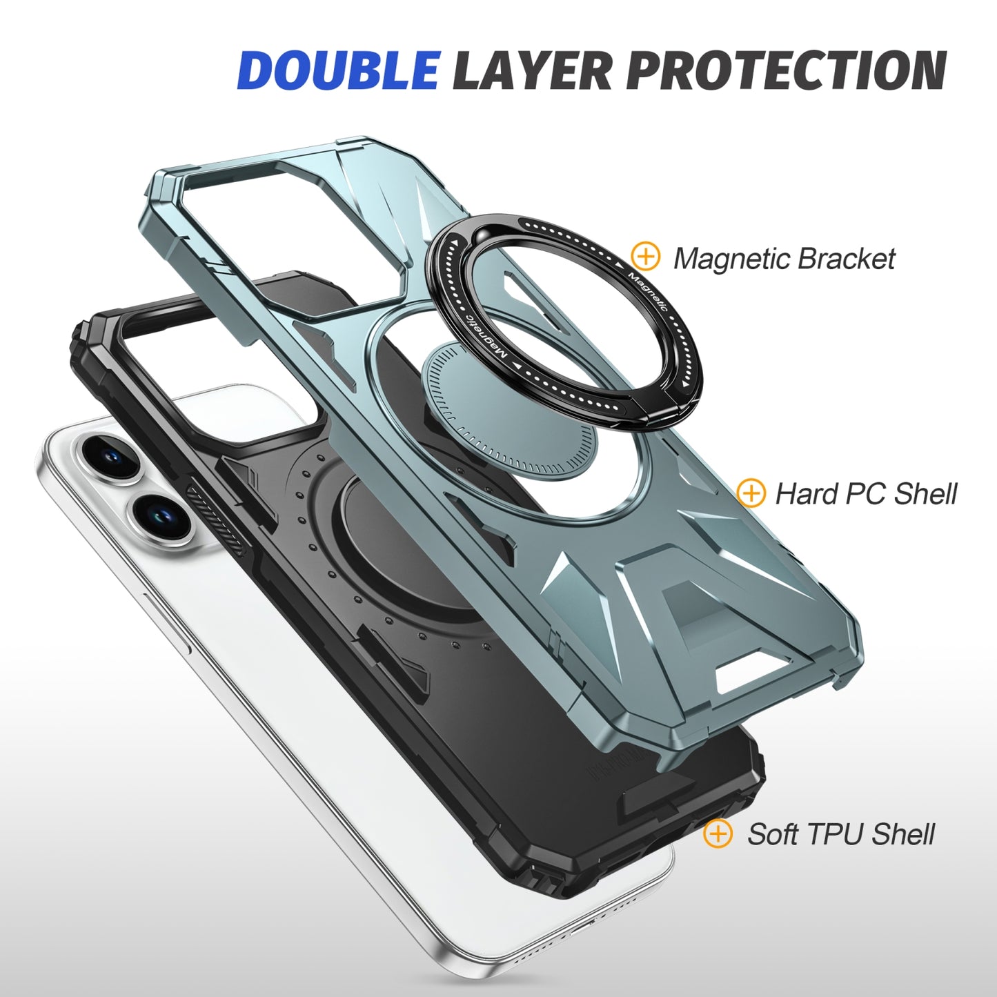 iPhone 14 Pro MagSafe Shockproof Case - Magnetic Ring Holder, Rugged Protection, Wireless Charging Compatible
