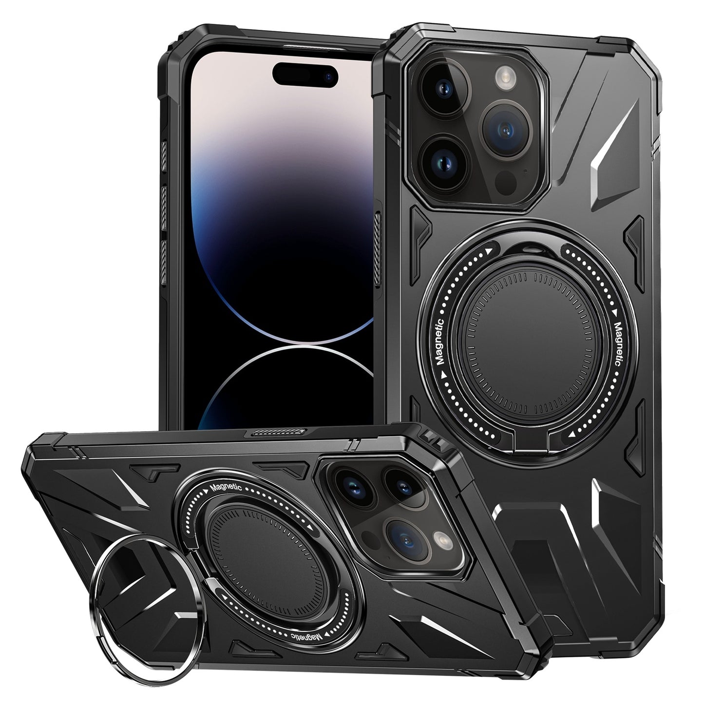 iPhone 14 Pro Max MagSafe Shockproof Case - Magnetic Ring Holder, Rugged Protection, Wireless Charging Compatible