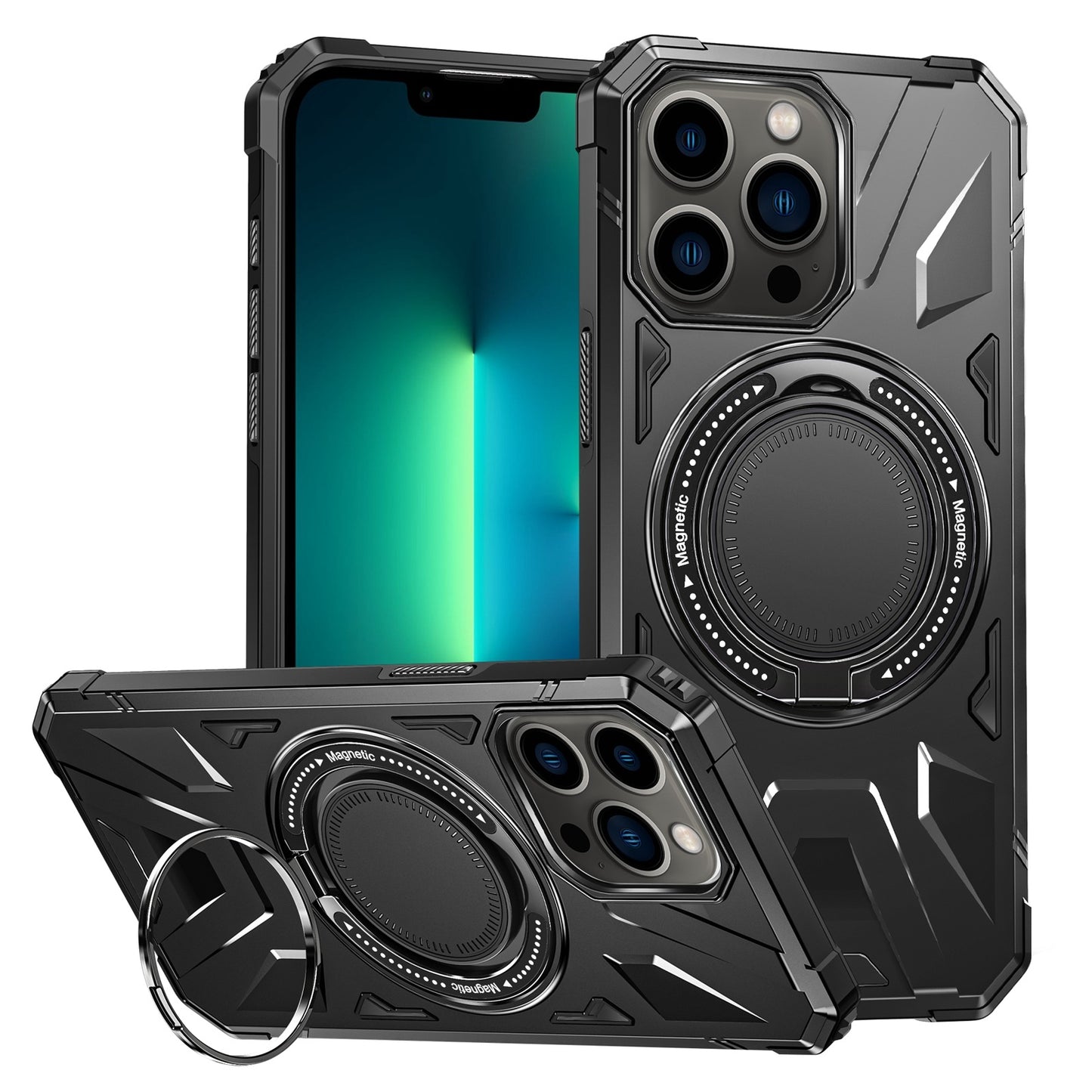iPhone 13 Pro Max MagSafe Shockproof Case - Magnetic Ring Holder, Rugged Protection, Wireless Charging Compatible