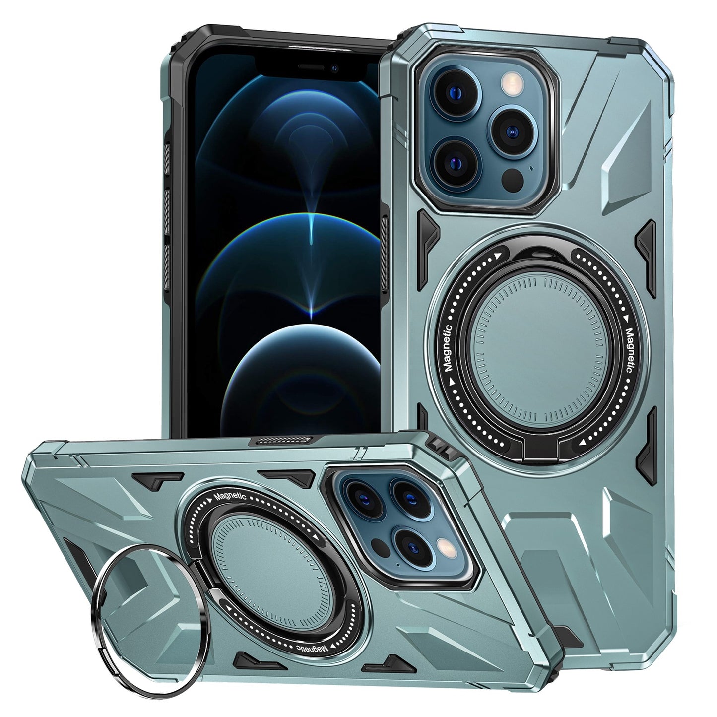 iPhone 12 Pro Max MagSafe Shockproof Case - Magnetic Ring Holder, Rugged Protection, Wireless Charging Compatible
