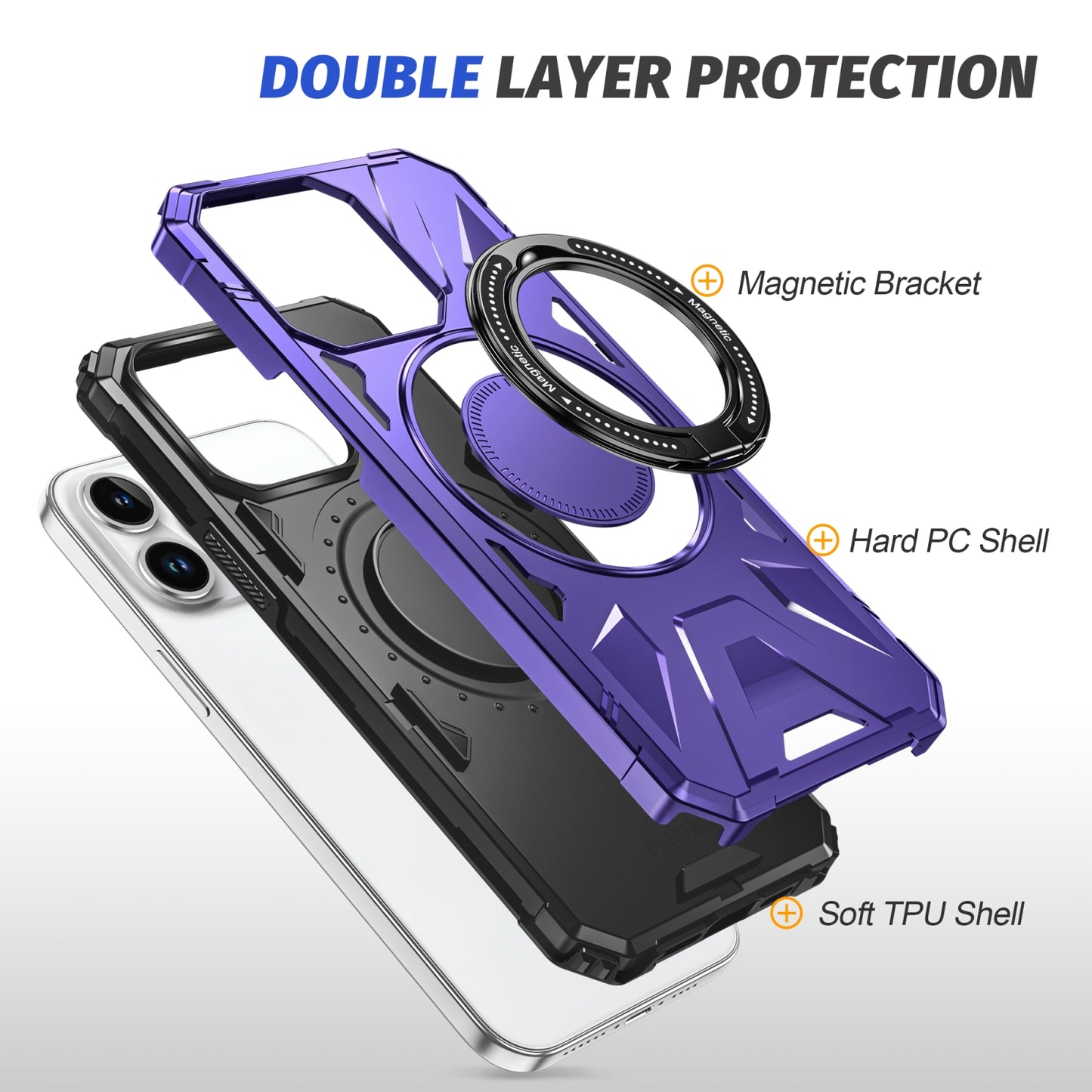 iPhone 12 Pro Max MagSafe Shockproof Case - Magnetic Ring Holder, Rugged Protection, Wireless Charging Compatible