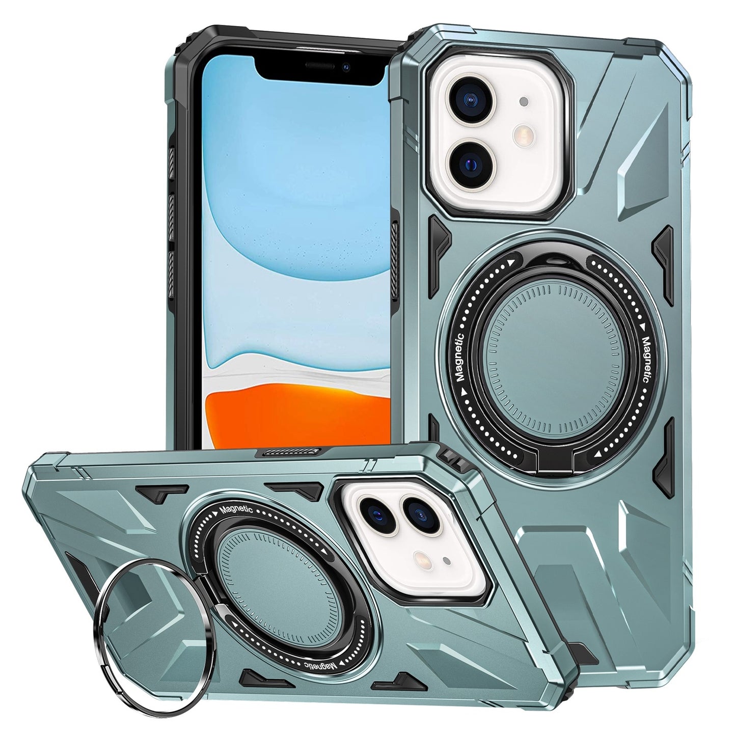 iPhone 11 MagSafe Shockproof Case - Magnetic Ring Holder, Rugged Protection, Wireless Charging Compatible