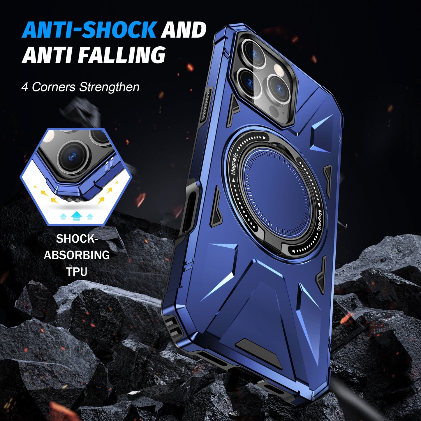 iPhone 16 Pro Max MagSafe Shockproof Case - Magnetic Ring Holder, Rugged Protection, Wireless Charging Compatible