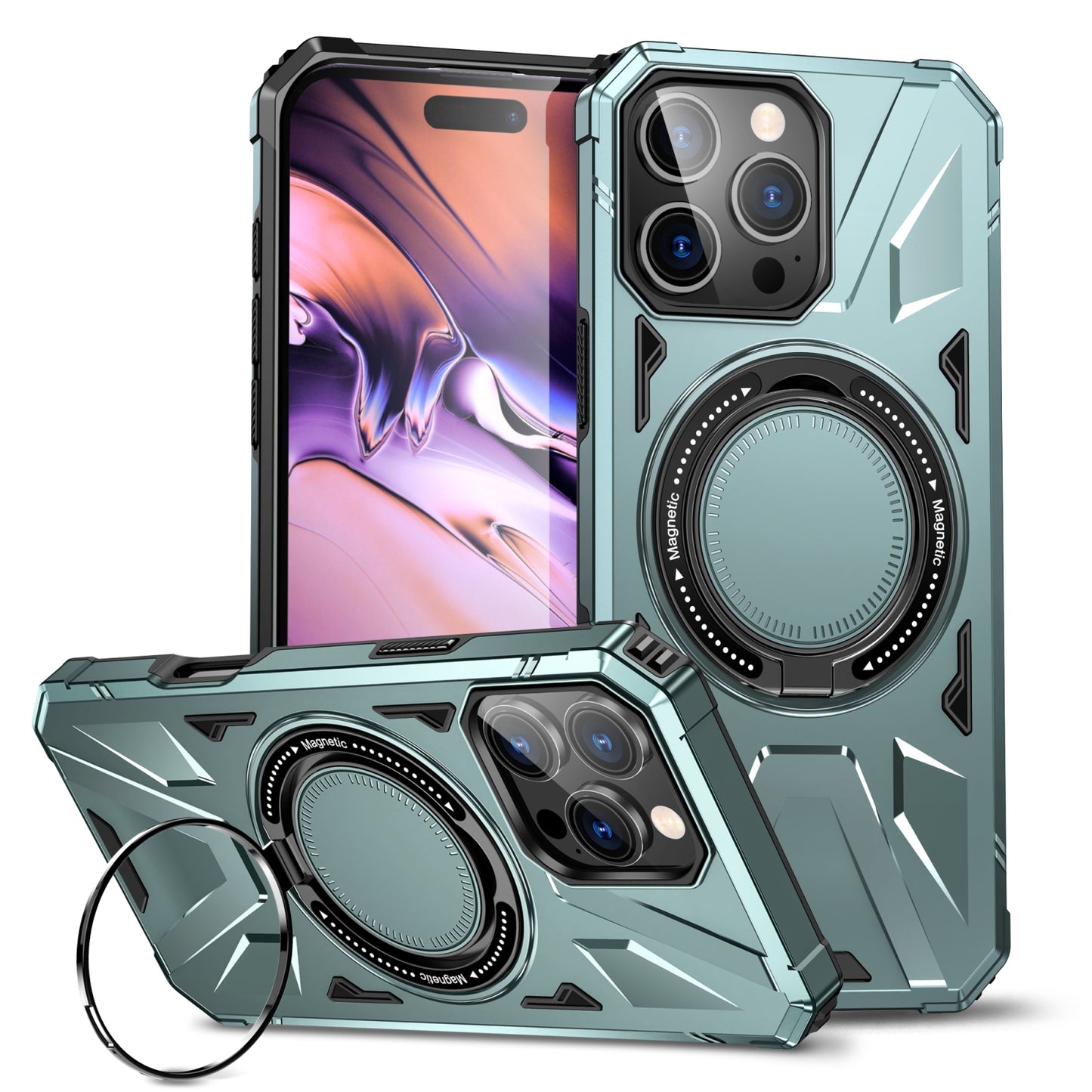 iPhone 16 Pro Max MagSafe Shockproof Case - Magnetic Ring Holder, Rugged Protection, Wireless Charging Compatible
