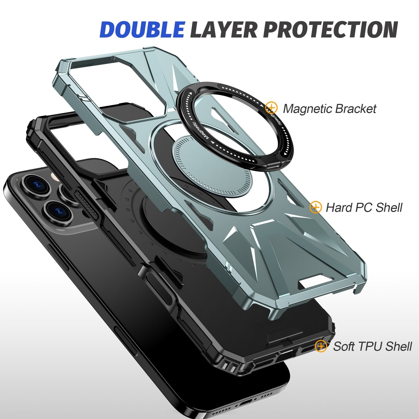 iPhone 16 Pro Max MagSafe Shockproof Case - Magnetic Ring Holder, Rugged Protection, Wireless Charging Compatible