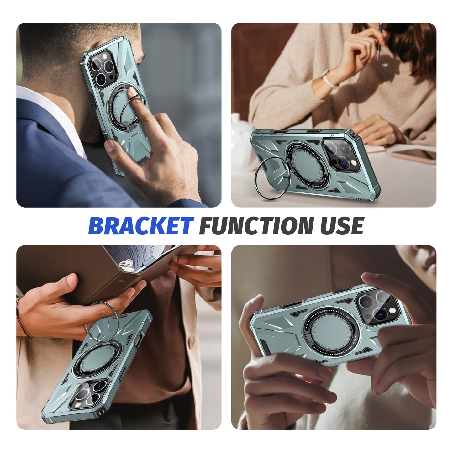 iPhone 16 Pro Max MagSafe Shockproof Case - Magnetic Ring Holder, Rugged Protection, Wireless Charging Compatible