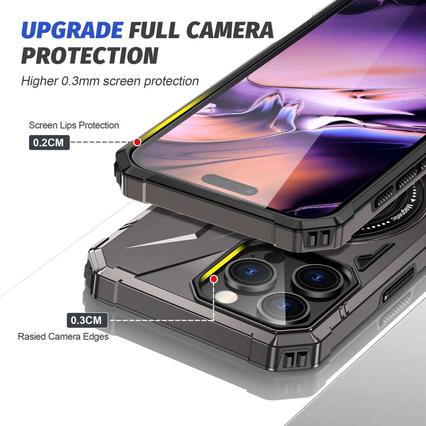 iPhone 16 Pro Max MagSafe Shockproof Case - Magnetic Ring Holder, Rugged Protection, Wireless Charging Compatible