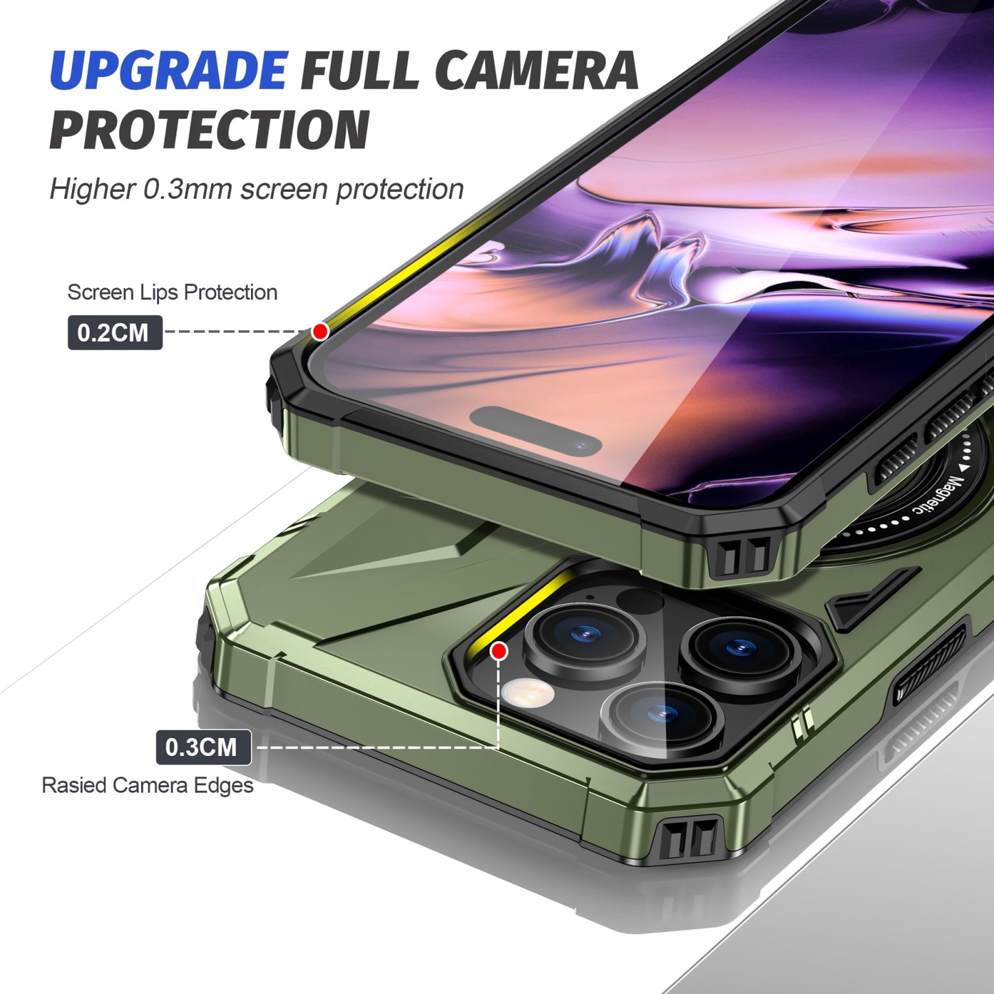 iPhone 16 Pro Max MagSafe Shockproof Case - Magnetic Ring Holder, Rugged Protection, Wireless Charging Compatible