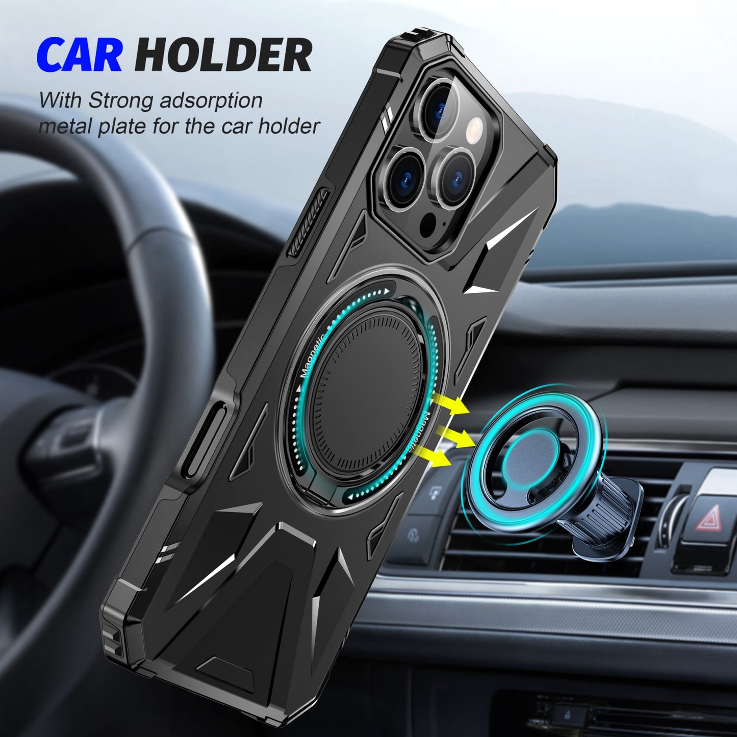 iPhone 16 Pro MagSafe Shockproof Case - Magnetic Ring Holder, Rugged Protection, Wireless Charging Compatible