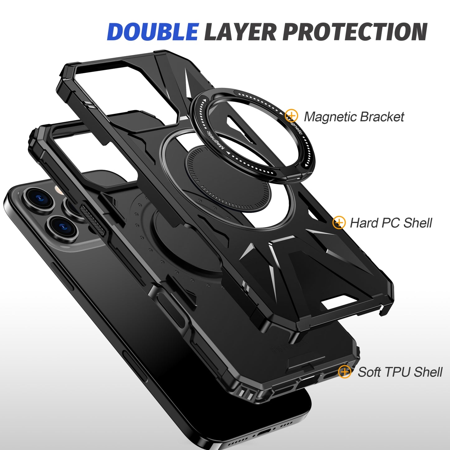 iPhone 16 Pro MagSafe Shockproof Case - Magnetic Ring Holder, Rugged Protection, Wireless Charging Compatible