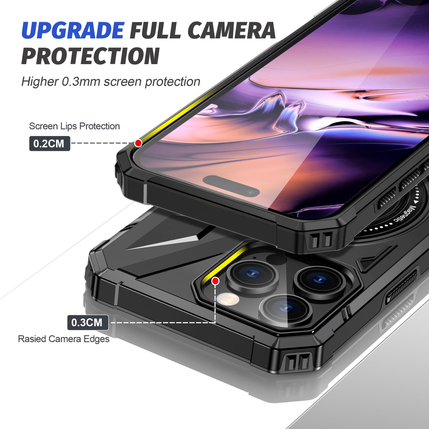 iPhone 16 Pro MagSafe Shockproof Case - Magnetic Ring Holder, Rugged Protection, Wireless Charging Compatible