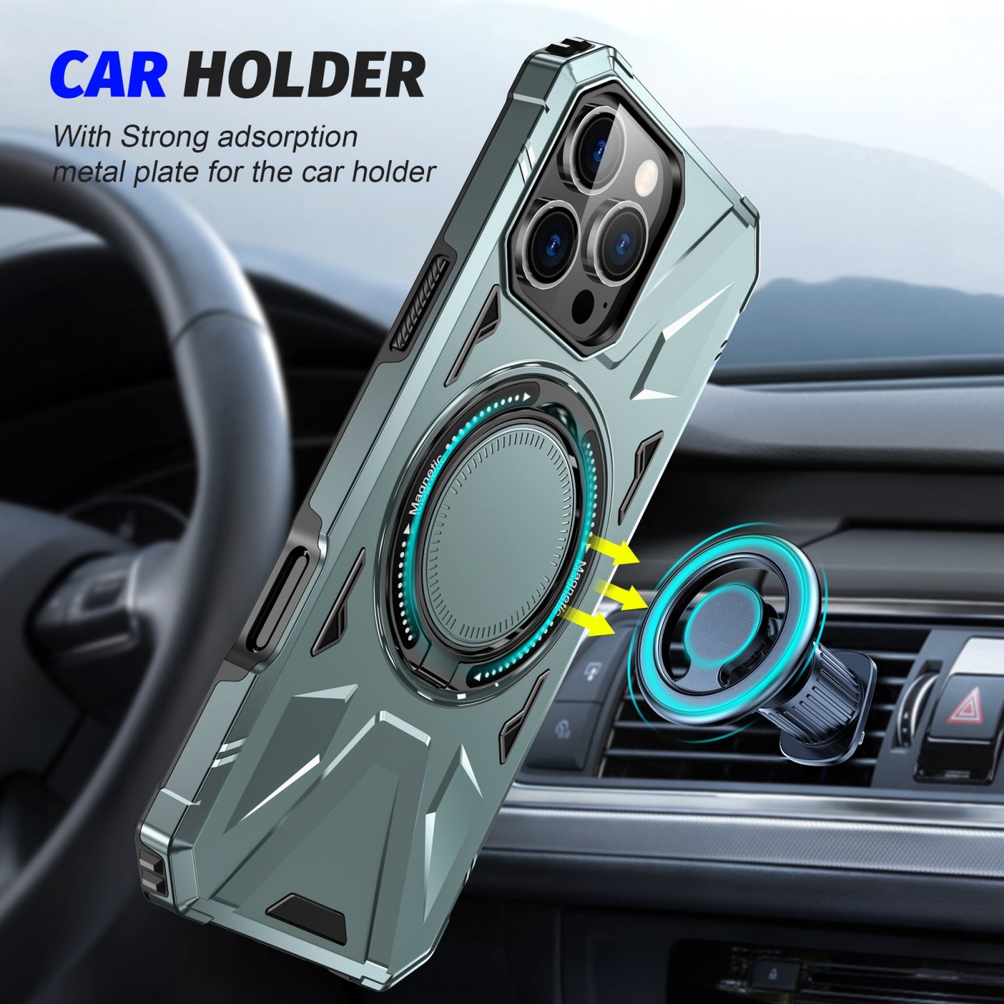 iPhone 16 Pro MagSafe Shockproof Case - Magnetic Ring Holder, Rugged Protection, Wireless Charging Compatible