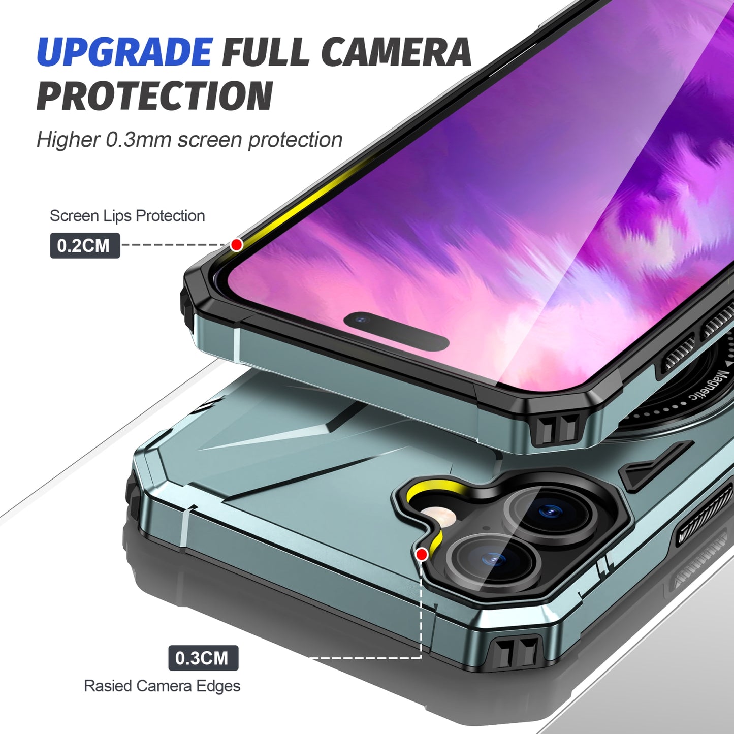 iPhone 16 Plus MagSafe Shockproof Case - Magnetic Ring Holder, Rugged Protection, Wireless Charging Compatible