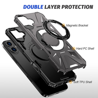 iPhone 16 Plus MagSafe Shockproof Case - Magnetic Ring Holder, Rugged Protection, Wireless Charging Compatible