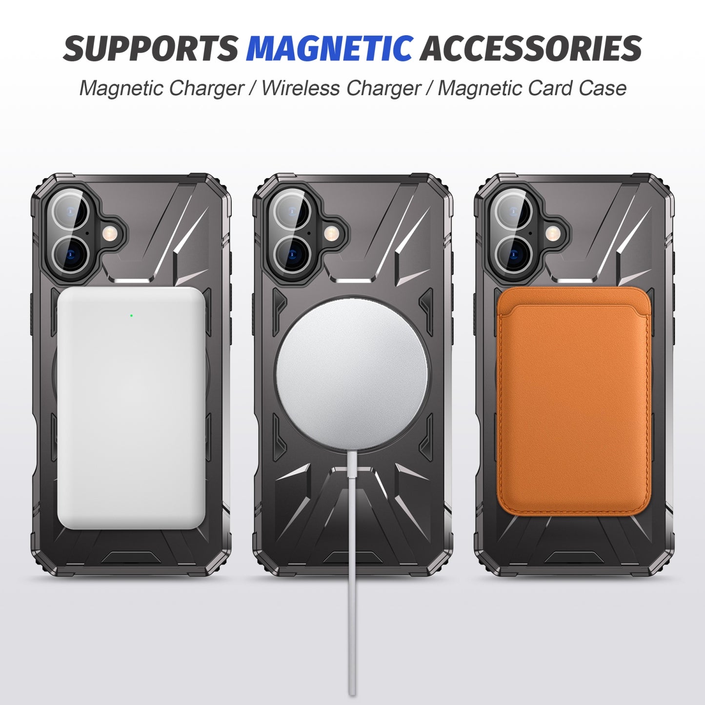 iPhone 16 Plus MagSafe Shockproof Case - Magnetic Ring Holder, Rugged Protection, Wireless Charging Compatible