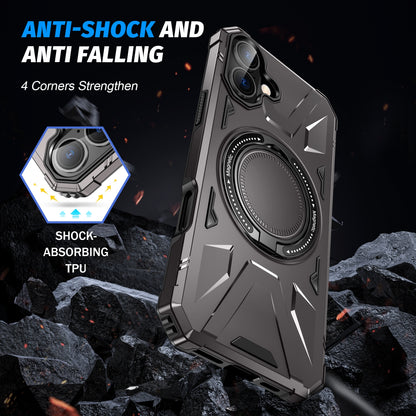 iPhone 16 Plus MagSafe Shockproof Case - Magnetic Ring Holder, Rugged Protection, Wireless Charging Compatible