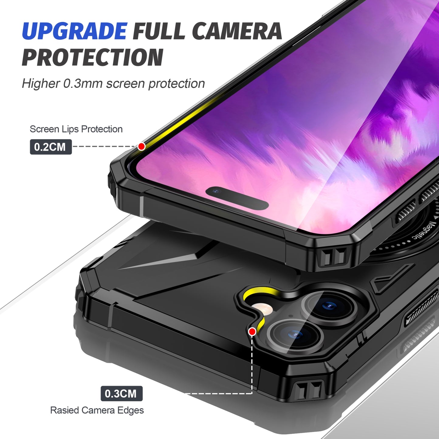 iPhone 16 MagSafe Shockproof Case - Magnetic Ring Holder, Rugged Protection, Wireless Charging Compatible