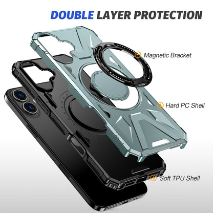 iPhone 16 MagSafe Shockproof Case - Magnetic Ring Holder, Rugged Protection, Wireless Charging Compatible