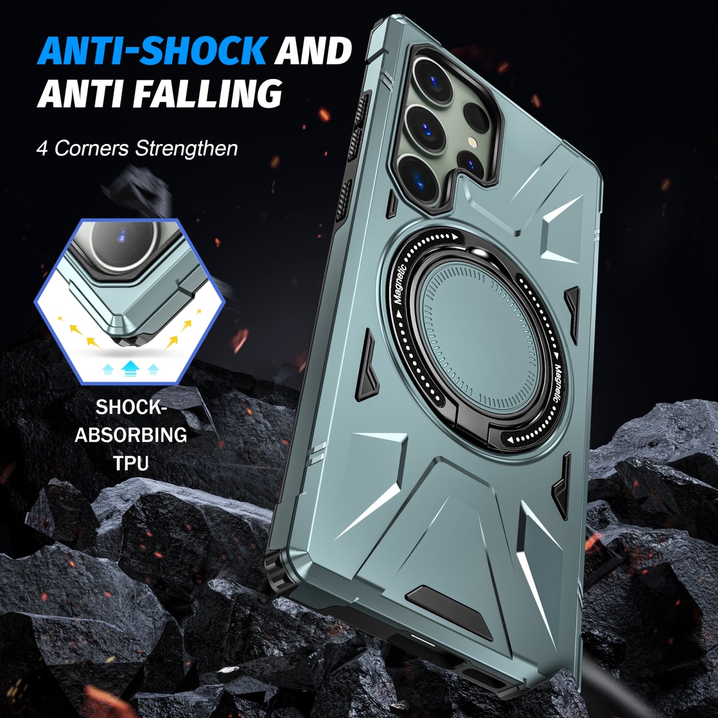 Samsung Galaxy S23+ 5G MagSafe Shockproof Case - Magnetic Ring Holder, Rugged Protection, Wireless Charging Compatible