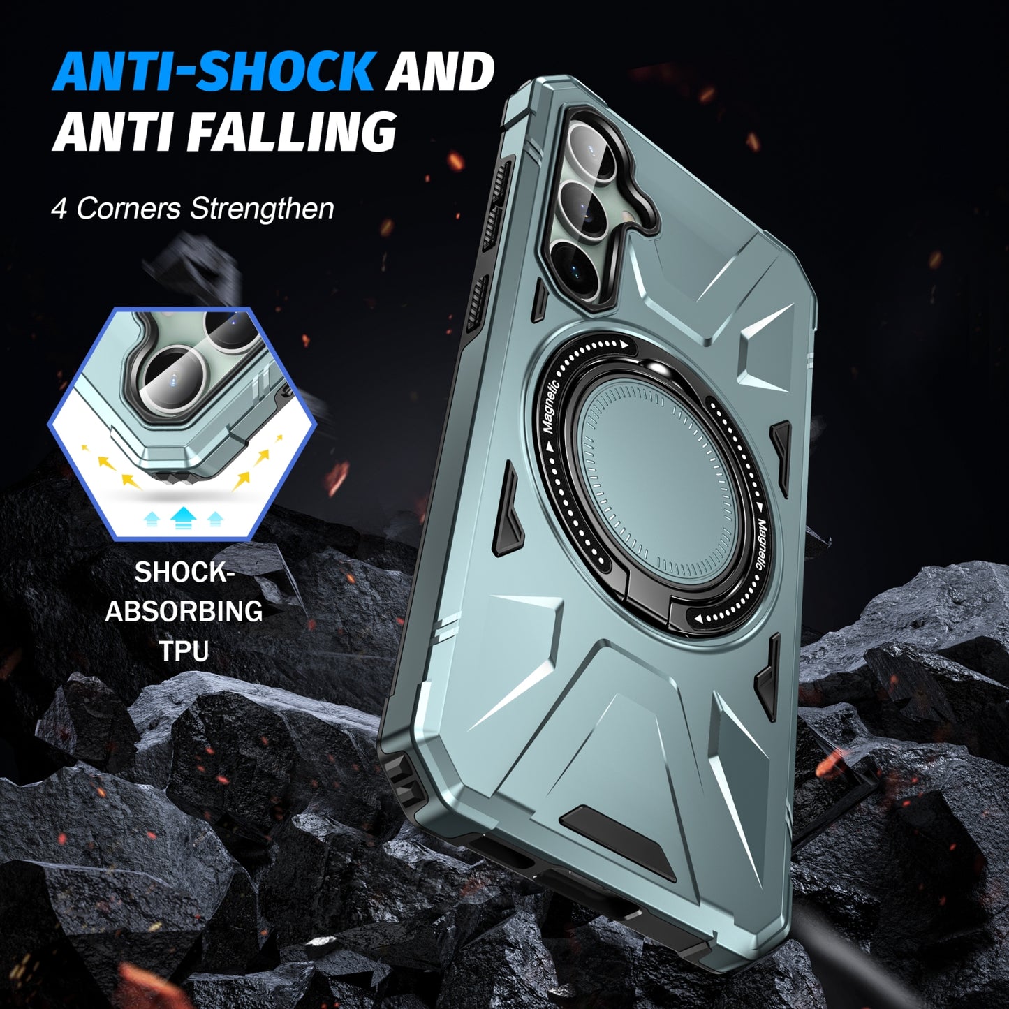 Samsung Galaxy A15 MagSafe Shockproof Case - Magnetic Ring Holder, Rugged Protection, Wireless Charging Compatible