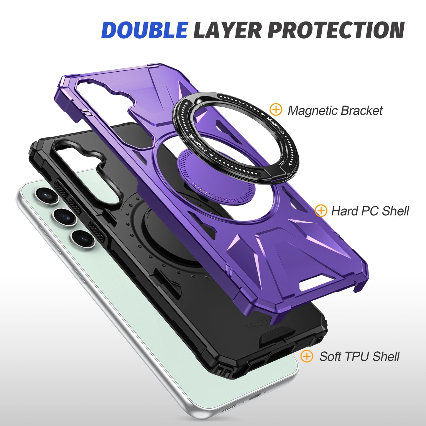 Samsung Galaxy A15 MagSafe Shockproof Case - Magnetic Ring Holder, Rugged Protection, Wireless Charging Compatible