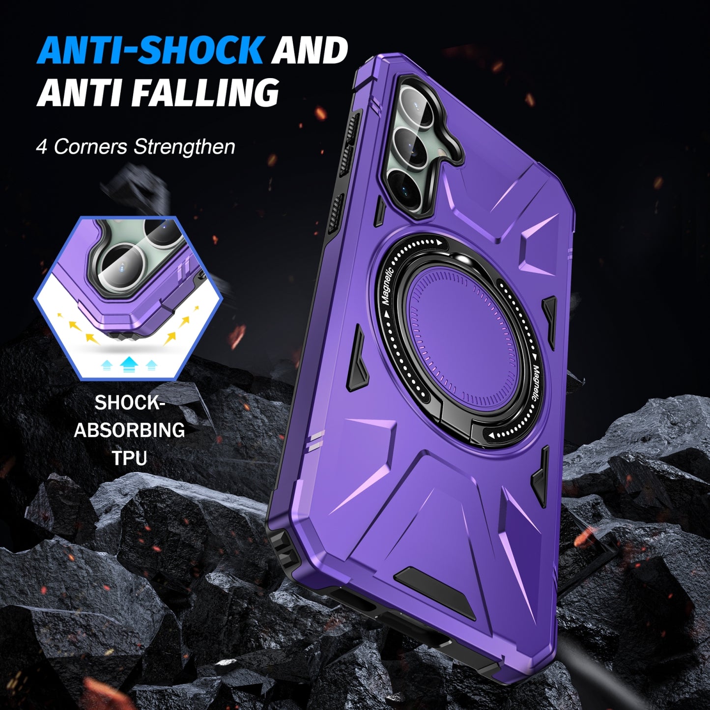 Samsung Galaxy A15 MagSafe Shockproof Case - Magnetic Ring Holder, Rugged Protection, Wireless Charging Compatible