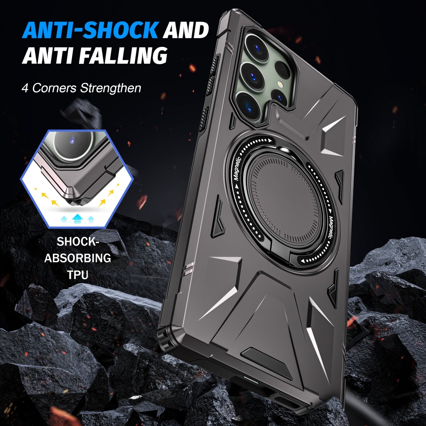 Samsung Galaxy S24 Ultra 5G MagSafe Shockproof Case - Magnetic Ring Holder, Rugged Protection, Wireless Charging Compatible