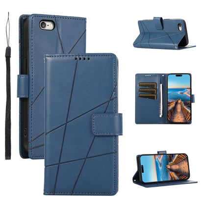 iPhone 6/6s PU Genuine Leather Texture Embossed Line Phone Case with Card Wallet, Kickstand & Wrist Strap