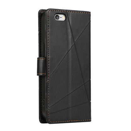 iPhone 6/6s PU Genuine Leather Texture Embossed Line Phone Case with Card Wallet, Kickstand & Wrist Strap